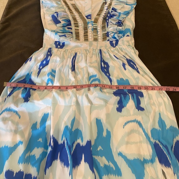 NWT Sheridan French Stacey Maxi Dress Tulip Ikat Beaded Metallic Blue Medium - Picture 10 of 16